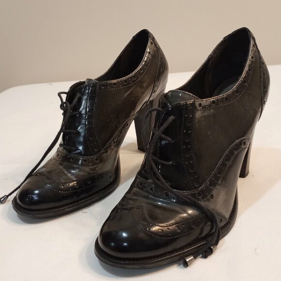 DUNE LONDON BLACK LEATHER LACE UP PUMP OXFORD HEEL WOMEN SIZE 41 - Picture 1 of 9